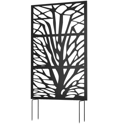 Outsunny Metal Outdoor Privacy Screen, 72" x 38" Freestanding Outdoor Divider, Black