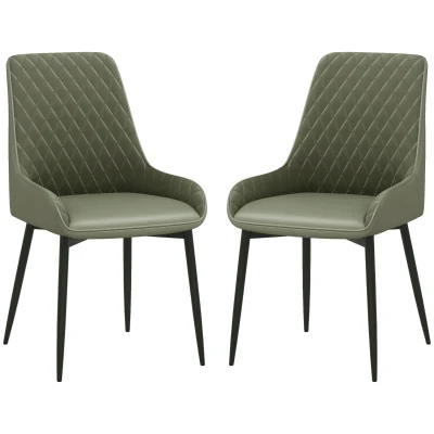 HOMCOM Upholstered Kitchen Chairs, Modern Dining Chairs Set of 2 with Diamond Tufting and Steel Legs for Dining Room, Green