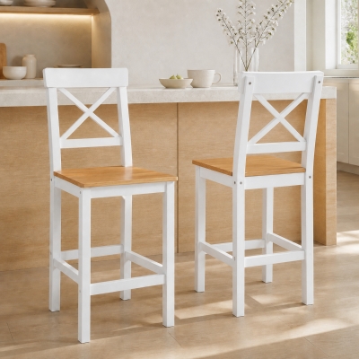 HOMCOM Counter Height Stools Set of 2, Farmhouse Bar Stools with Backs, Solid Wood Counter Stools for Kitchen Island