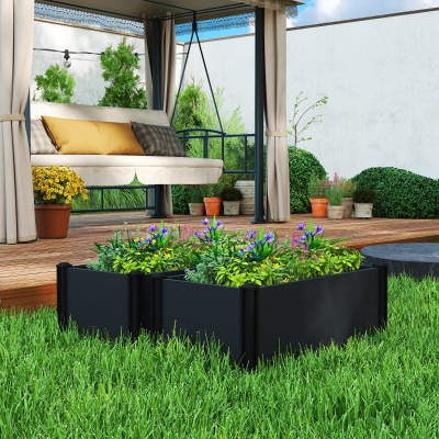 Outsunny Vinyl Raised Garden Bed Kit, Set of 2 Elevated Garden Boxes with Open Bottom, Screwless Outdoor Planter Box