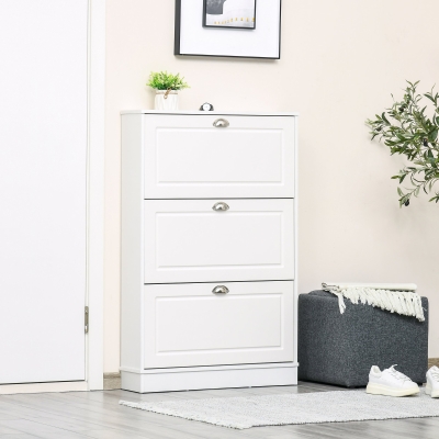 HOMCOM Shoe Cabinet with 3 Flip Drawers, Narrow Shoe Storage Cabinet, Holds 12 Pairs for Entryway, Hallway, White