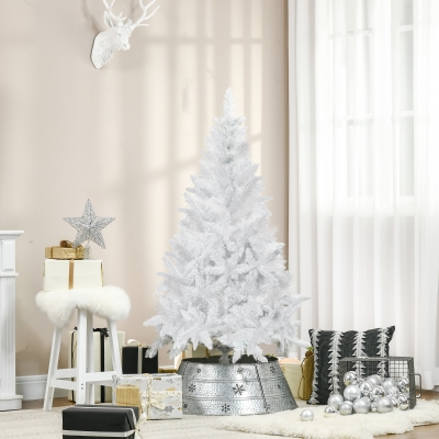 HOMCOM 5ft Artificial Christmas Tree with Pine Realistic Branches, Auto Open, for Indoor Decoration, White