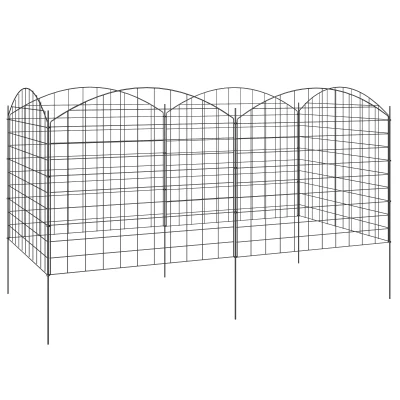 Outsunny Metal Garden Fence, Decorative Fence Set of 6, 181.1" x 38.2", Vegetable Fence, Path Border, Garden Edging, Black