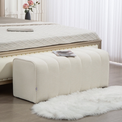 HOMCOM 43" Upholstered Bedroom Bench Modern End of Bed Bench Load up to 485 lbs for Bedroom Hallway Living Room Cream White