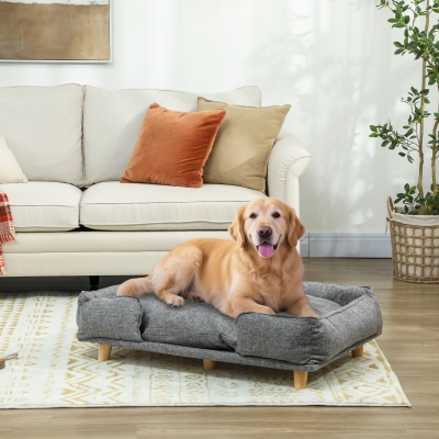 PawHut Washable Dog Sofa for Large Dogs, Elevated Pet Couch with Anti-slip Foot Pads, Dark Grey