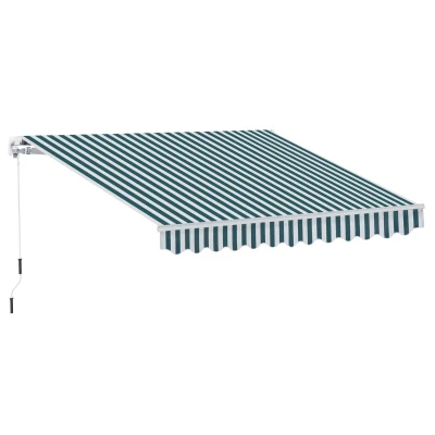 Outsunny 10' x 8' Manual Retractable Awning, Sun Shade Shelter Canopy, with Aluminum Frame and UV Protection for Patio Deck Yard Window Door, Green Stripe