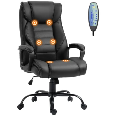 Vinsetto Massage Office Chair, High Back Executive Office Chair with 6-Point Vibration, Timer, Adjustable Height, Swivel Seat and Rocking Function, Black