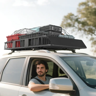 HOMCOM Car Roof Rack Basket, 63.8"x39", 220 lbs, Adjustable, Black