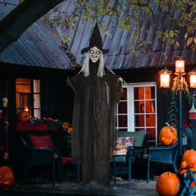 HOMCOM 6' Life Size Black Witch Outdoor Halloween Decoration, Halloween Prop w/ Light Up Eyes
