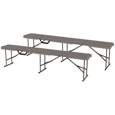 Outsunny 6 ft Plastic Bench Seat, 2 PC Portable Foldable Folding Bench with Carrying Handle for Picnic Camping, Distressed Brown