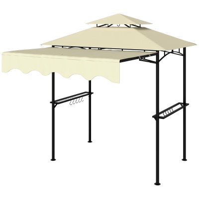 Outsunny 8' x 7.6' Grill Gazebo, Double Tiered Barbecue Grill Gazebo Shelter w/ Side Awning, 2 Side Shelves, 6 Hooks, Beige