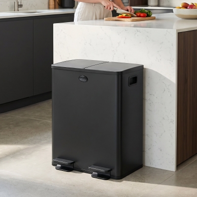 HOMCOM Garbage Bin, Soft-Close Trash Can with Foot Pedal, 2x5 Gallon (2x20 L) Garbage Can with Removable Inner Buckets, Black