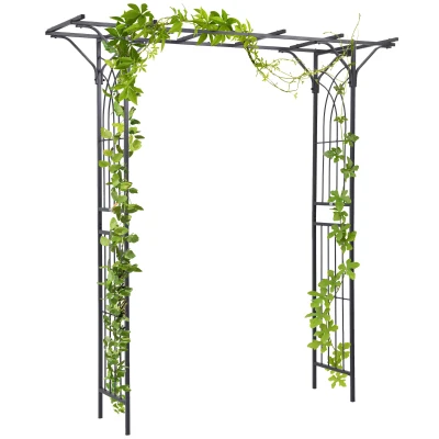 Outsunny Metal Garden Arch Outdoor Walkway Arbor, 74.75" x 19.75" x 82.75", Dark Grey