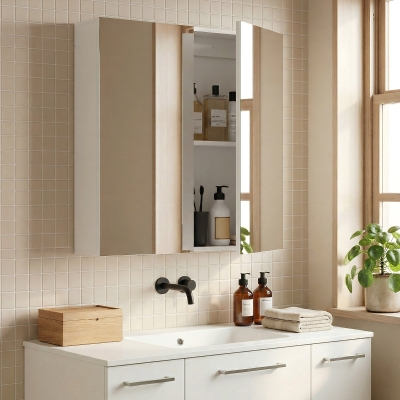 kleankin Wall Mounted Bathroom Cabinet with Mirror, Bathroom Medicine Cabinet with 2 Doors, Adjustable Shelf Soft Close Mechanism