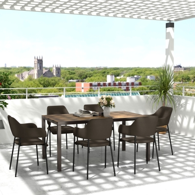 Outsunny 63"-94.5" Extendable Patio Dining Table for 6-8 Person, Outdoor Dining Table with Aluminium Edging, Steel Frame, Brown