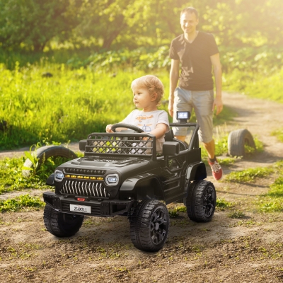 Qaba 12V Ride on Truck, Electric Car for Kids with Remote Control, Suspension, 3 Speeds, USB Music Headlights, Black