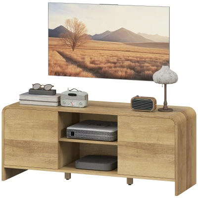 HOMCOM TV Stand for up to 55 Inch TV, Nordic Entertainment Center with 2 Cabinets and 2 Open Shelves for Living Room, Natural Wood