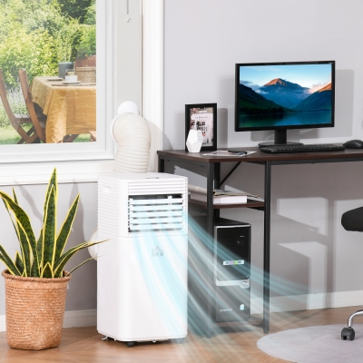 HOMCOM 8000 BTU Portable Air Conditioner with Fan & Dehumidifier Mode, Quiet AC Unit with Remote Control, 24-Hour Timer, White