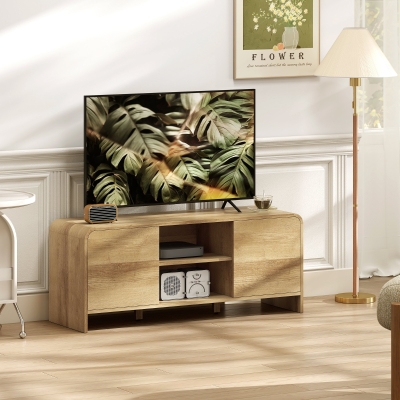 HOMCOM TV Stand for up to 55 Inch TV, Nordic Entertainment Center with 2 Cabinets and 2 Open Shelves for Living Room, Natural Wood