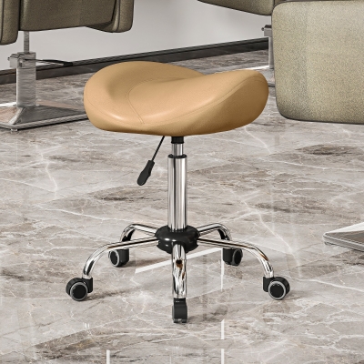 HOMCOM Ergonomic Saddle Stool with Wheels, Adjustable PU Leather Saddle Chair, 360° Swivel, NO Back Pain, Healthy Posture, Salon Chair for Massage Medical Home, Brown