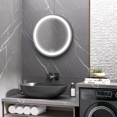 kleankin LED Bathroom Mirror for Vanity, Dimmable Lighted Anti Fog Wall Mirror with 3 Temperature Colors, Plug-in, 24 Inch