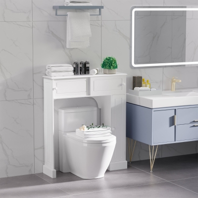 HOMCOM Modern Over The Toilet Storage, Bathroom Cabinets Over Toilet with 2 Sliding Doors, 3 Adjustable Shelves, White