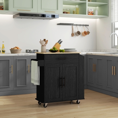 HOMCOM Rolling Island with Wheels for Kitchen, Kitchen Island on Rollers with Power Outlets, Drawer and Doors