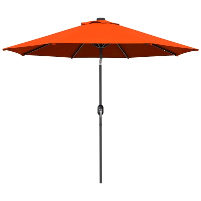 Outsunny 9ft Solar Patio Umbrella Outdoor Sunshade 24 LED Lights Tilt Canopy Orange