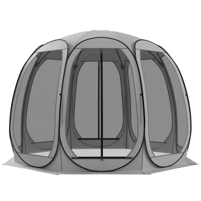 Outsunny 11' x 11.5' Screen Tent, Pop Up Camping Gazebo with Portable Carry Bag and 2 Doors, Grey