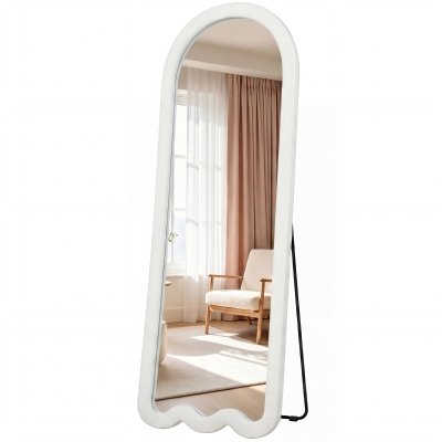 HOMCOM 64" x 24" Full Length Mirror, Floor Mirror Hanging or Wall Mount, with Arched Wavy Bottom Velvet Frame for Bedroom
