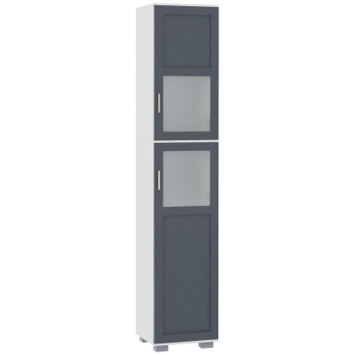 kleankin 75" Tall Bathroom Storage Cabinet, Narrow Bathroom Cabinets with Matte Glass Doors and 5-tier Shelving, White & Grey