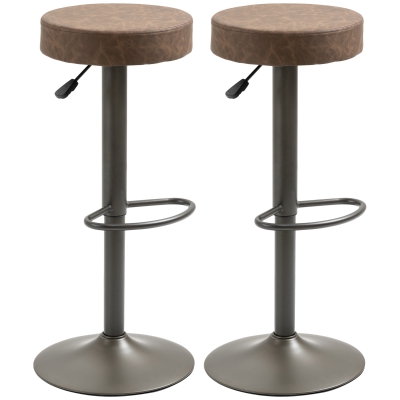 HOMCOM Modern Adjustable Bar Stools Set of 2, Swivel Barstool with Footrest, PU Leather Round Top for Kitchen, Brown