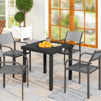 Outsunny Patio Dining Table for 4, Square Aluminum Outdoor Table for Garden Lawn Backyard, Black