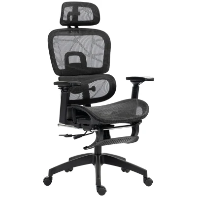 HOMCOM Mesh Office Chair with 3D Armrest, High Back Desk Chair with Lumbar Support, 135° Reclining, Adjustable Headrest, Black