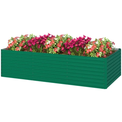 Outsunny 8 x 4 x 2ft Galvanized Raised Garden Bed, Reinforced Outdoor Planter Box with Open Bottom, Green