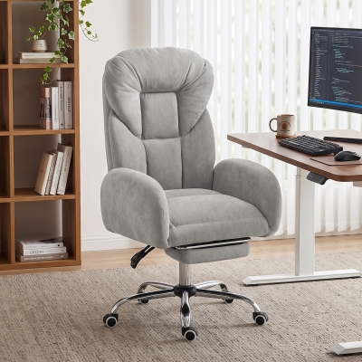 HOMCOM Cross Legged Office Chair with Footrest, 90°-180° Flip Armrests, Task Desk Chair, Light Grey