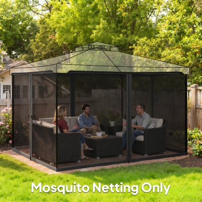 Outsunny Replacement Mosquito Netting for Gazebo 12' x 12' Black Screen Walls for Canopy with Zippers, Black