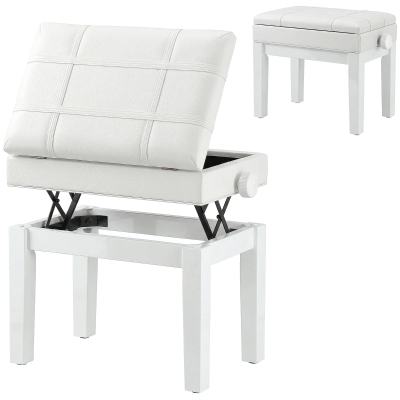HOMCOM Faux Leather Keyboard Bench, 24.8" Adjustable Piano Bench with Padded Cushion and Storage, White