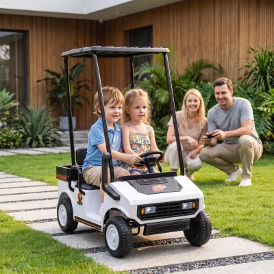 Qaba 24V Kids Golf Cart 2-Seater with Remote, Sunshade, White