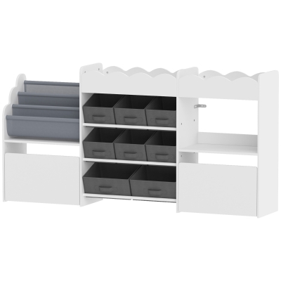 Qaba Kids Toy Storage Organizer with 8 Fabric Bins, 2 Drawers, White