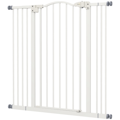 PawHut Extra Tall Dog Gate with Door, Pressure Fit, Auto Close, Double Locking for Doorways Hallways Stairs, 29"-39", White