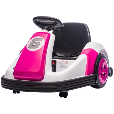 Qaba 6V Kids Bumper Car 360° Spin, Big Wheels, 37-72M, Pink