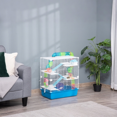 PawHut 23" Large Hamster Cage 5-Level with Tunnel Tube System, Blue