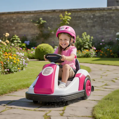 Qaba 6V Kids Bumper Car 360° Spin, Big Wheels, 37-72M, Pink