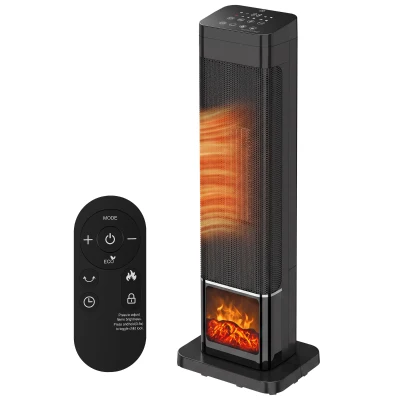 HOMCOM Space Heater with Realistic Flame Effect, 1500W Ceramic Electric Heater with Adjustable Thermostat, Oscillation, Timer