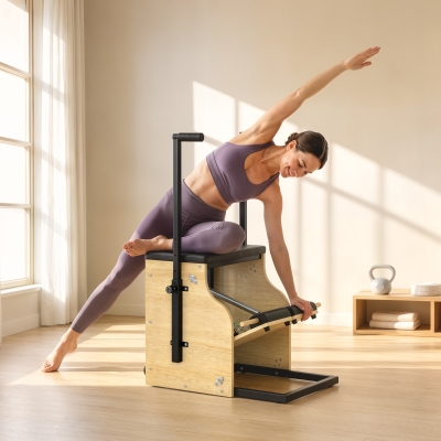 Soozier Pilates Chair, Wunda Chair with Resistance Bands, Wheels, Adjustable Handles & Springs, Wooden Pilates Reformer Machine