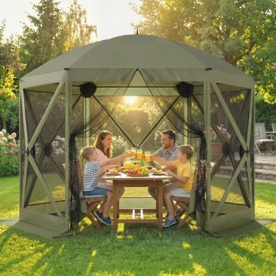 Outsunny 10x11 ft Pop-Up Gazebo Tent with Nettings, Dark Green