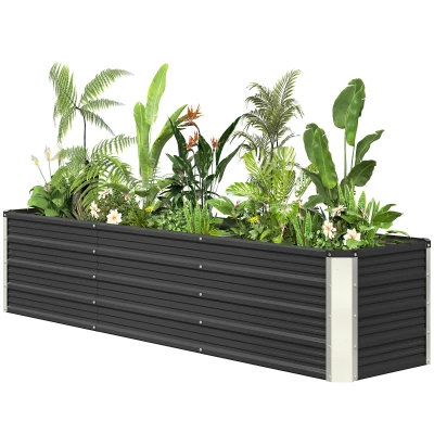 Outsunny 6'x1.5'x1.4' Galvanized Raised Bed, Large Elevated Planter Box for Growing Flowers, Herbs and Vegetables, Dark Grey