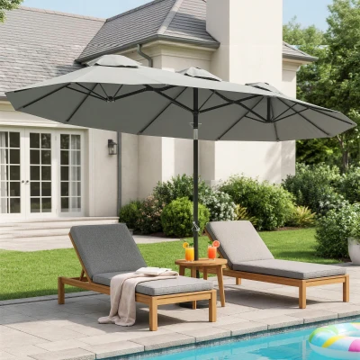 Outsunny 9.5' Double-sided Patio Umbrella, Gray