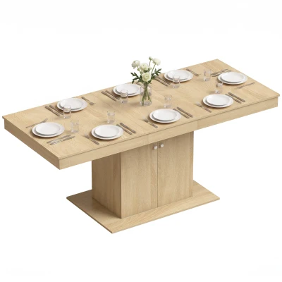 HOMCOM Folding Dining Table Extendable Kitchen Table Storage Cabinet Adjustable Shelf 6-8 People Natural